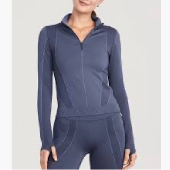 Seamless Quarter Zip Rib-Panelled Top and Pants Set - Picture 2 of 15